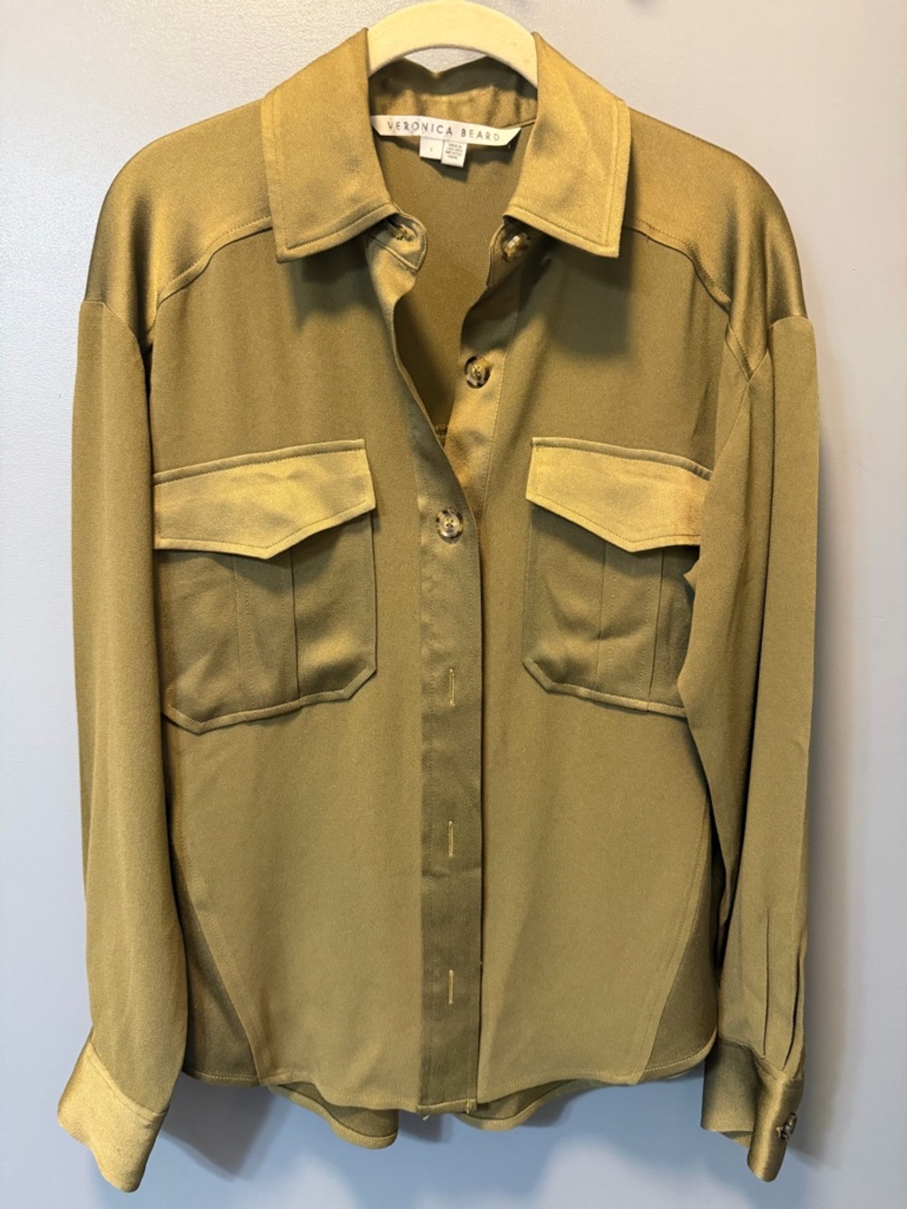 Veronica Beard Women’s button-front shirt in olive green